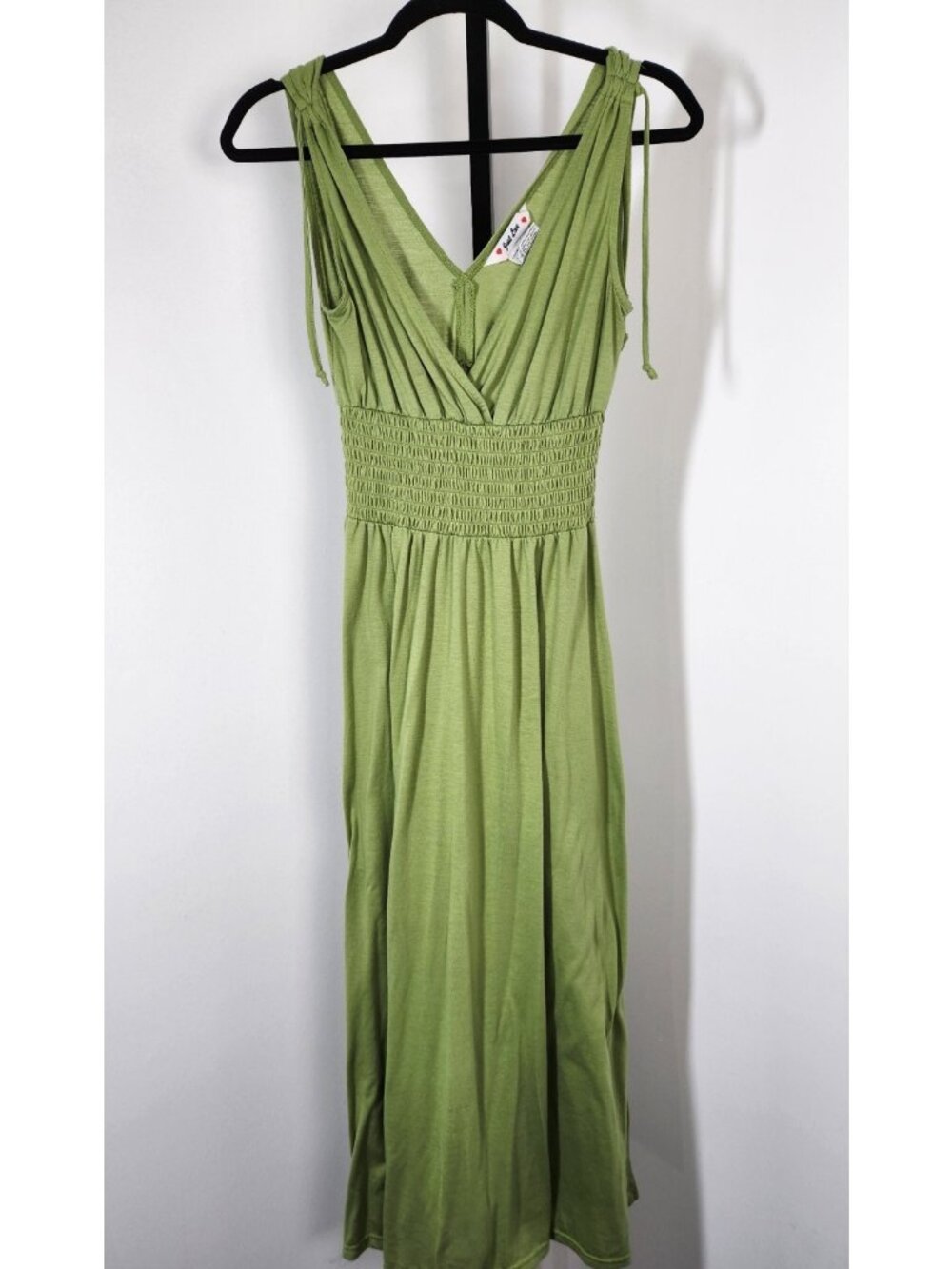 Just Love Maxi Dress Women's Large Ruched Waist Ties At Shoulders-Green